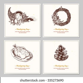 Hand drawn vector illustration - Thanksgiving day. Design cards