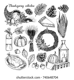 Hand drawn vector illustration - Thanksgiving collection. Perfect for invitations, greeting cards, prints, packaging  and more. Autumn design elements. Fall leaves