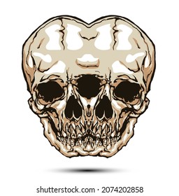 Hand drawn vector illustration of three eyed skull isolated on white background.