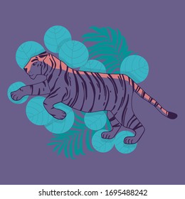 Handgezeichnete Vektorillustration eines Tigers. Isolierte Objekte. Flaches Design.