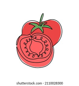 Hand drawn vector illustration of tomatoes in single line style. Cute illustration of a vegetable on a white background.