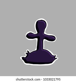 Hand drawn vector illustration. Tombstone. Sticker. Cartoon patch badges.