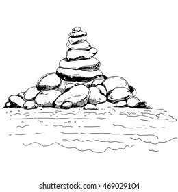 Hand drawn vector illustration with tower of stones. sketch. vector eps 8
