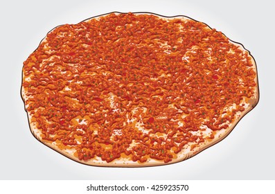 Hand drawn vector illustration of a traditional Turkish pizza "Lahmacun".