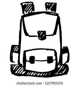 Hand Drawn Vector Illustration of Travel School Bag Suitcase Hand-carry for Women and Men. Doodle, Sketch, Ink, Brush for Template, Icon, Logo.