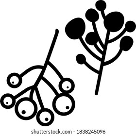Hand drawn vector illustration of tree plants branch with leaves and berries. Doodle style abstract sketch. 