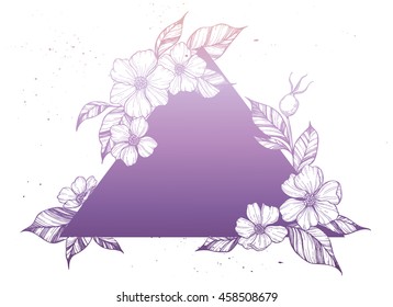 Hand drawn vector illustration - triangle with flowers and leaves. Perfect for invitations, greeting cards, quotes, tattoo, textiles, blogs, posters etc. Floral design