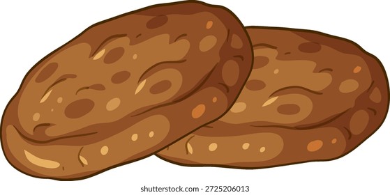 Ilustração de vetor desenhada à mão de dois biscoitos de gotas de chocolate redondos isolados no fundo branco