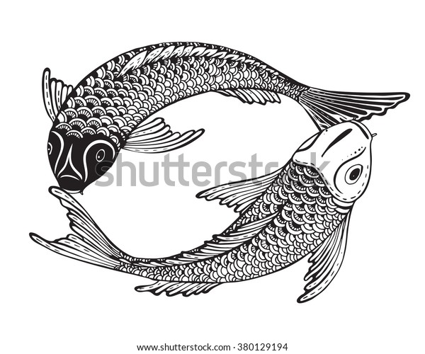 Dibujo Manual Vectorial De Dos Peces Koi Carpa Japonesa