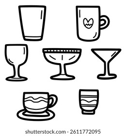 Hand drawn vector illustration type of glass icons set