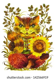 Hand drawn, vector, illustration in Ukrainian  folk style