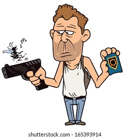 Hand drawn vector illustration of undercover police detective