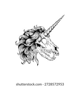 ilustração de vetor desenhado à mão de um esqueleto de unicórnio