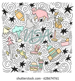 The hand drawn vector illustration of the USA 
