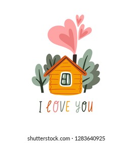 Hand Drawn Vector Illustration For Valentines Day. Greeting Card Design. Home Sweet Home.