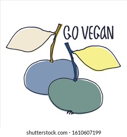 Hand drawn vector illustration for veganism popularization, vegan restaurants and farm markets promotion. Isolated design element