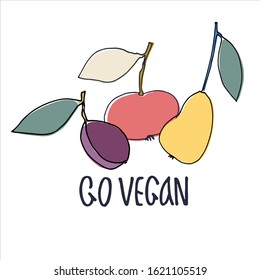 Hand drawn vector illustration for veganism popularization, vegan restaurants and farm markets promotion. Isolated design elements