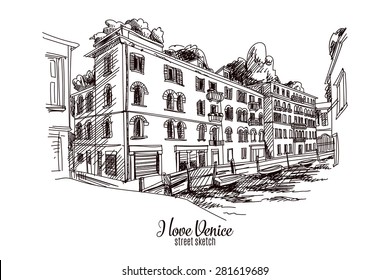 Hand drawn vector illustration. Venice. Street sketch. Vintage. 