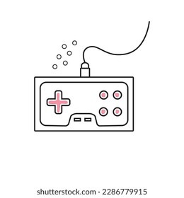 Hand drawn vector illustration of video game console joystick 90s. Isolated on white background