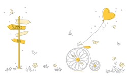 Hand Drawn Vector Illustration Of Vintage Bicycle With Chamomile Wheels Ride To The Summer.