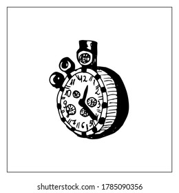 Ilustración vectorial dibujada a mano de reloj de bolsillo vintage con dial redondo