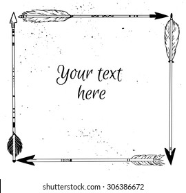 Hand drawn vector illustration. Vintage decorative frame of arrows. Tribal design elements.