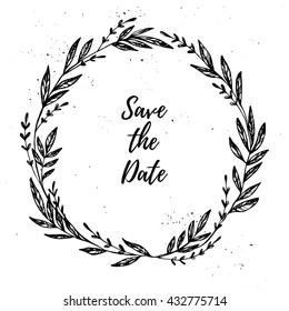 Hand drawn vector illustration. Vintage decorative laurel wreath. Tribal design elements. Perfect for invitations, greeting cards, quotes, blogs, posters and more. Save the date