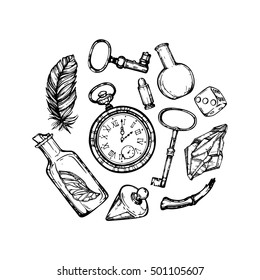 Hand drawn vector illustration - vintage things.