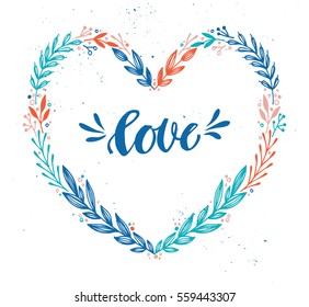Hand drawn vector illustration. Vintage decorative laurel wreath in shape heart. Tribal design elements. Perfect for invitations, greeting cards, quotes, blogs, posters and more.
