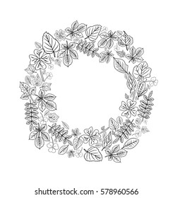 Hand drawn vector illustration. Vintage decorative wreath. Perfect for invitations, greeting cards, quotes, blog, posters.