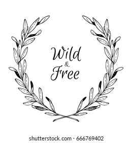 Hand drawn vector illustration. Vintage decorative laurel wreath. Tribal design elements. Perfect for invitations, greeting cards, blogs, prints and more