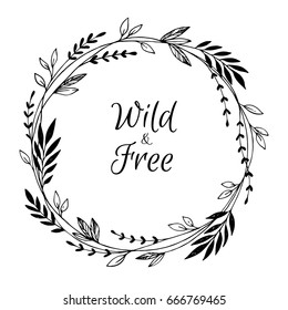 Hand drawn vector illustration. Vintage decorative laurel wreath. Tribal design elements. Perfect for invitations, greeting cards, blogs, prints and more