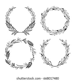 Hand drawn vector illustration. Vintage decorative laurel wreaths. Tribal design elements. Perfect for invitations, greeting cards, blogs, prints and more.