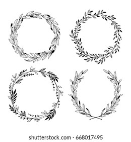 Hand drawn vector illustration. Vintage decorative laurel wreaths. Tribal design elements. Perfect for invitations, greeting cards, blogs, prints and more.