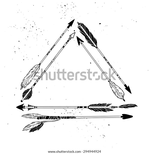 Hand drawn vector illustration. 
Vintage decorative arrows collection.  Tribal design
elements.