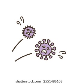 Hand drawn vector illustration of virus running away