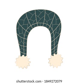 Hand drawn vector illustration of warm winter woolen hat in scandinavian style. Trendy flat design elements for winter clothing.