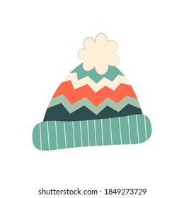 Ilustración vectorial de mano de sombrero de lana de invierno cálido al estilo escandinavo. Elementos de diseño de moda para ropa de invierno.
