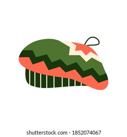 Hand drawn vector illustration of warm winter or autumn hat in modern style. Trendy flat design elements for winter clothes.