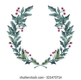 Hand drawn vector illustration - watercolor wreath. Christmas Wreath. Perfect for invitations, greeting cards, quotes, blogs, Wedding frames, posters and more.