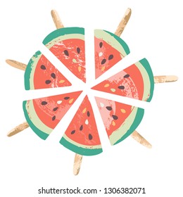 Hand drawn vector illustration, watermelon ice pops clip art, isolated on white background