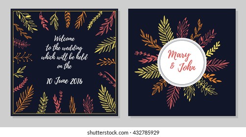 Hand drawn vector illustration - Wedding invitation card with floral elements. Perfect for invitations, greeting cards, blogs, Frames, posters 