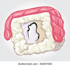 Hand drawn vector illustration of a Western Style Uramaki Sushi, also known as the Rainbow Roll.