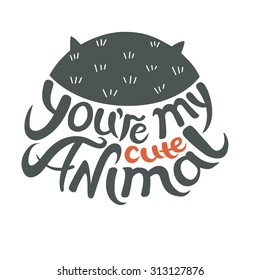 Hand drawn vector illustration. Whale, lettering, logo, typography print, poster.
