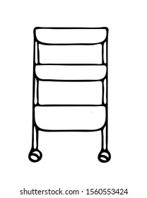 Hand drawn vector illustration with whatnot for storage of detergents, vegetables/fruits, household items and more. Isolated on white background image  for flyers, banners, paper and digital products.