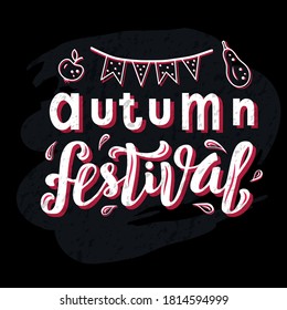 Ilustración vectorial dibujada a mano de la frase "Festival del Otoño" para picnic, invitación o plantilla