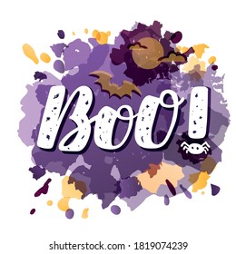 Handgezeichnete Vektorgrafik mit dem Wort "Boo" zu Halloween-Banner, -Einladung, -aufkleber oder -karte