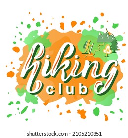 Ilustración vectorial dibujada a mano con letras blancas "Club de Senderismo" para plantilla, afiche, decoración o diseño