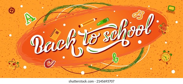 Handgezeichnete Vektorgrafik mit dem Ausdruck "Zurück zur Schule" für Poster, Ankündigung, Werbung oder Website