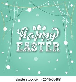 Hand drawn vector illustration with white lettering on textured background Happy Easter for greeting card, invitation, celebration, advertising, poster, card, banner, print, label, decor, template
